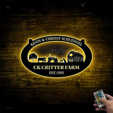 Custom Farmhouse Metal Wall Art Led Lights, Personalized Animals Barn Metal Sign, Metal Farm Truck Name Sign, Mountain Barn Ranch Metal Sign